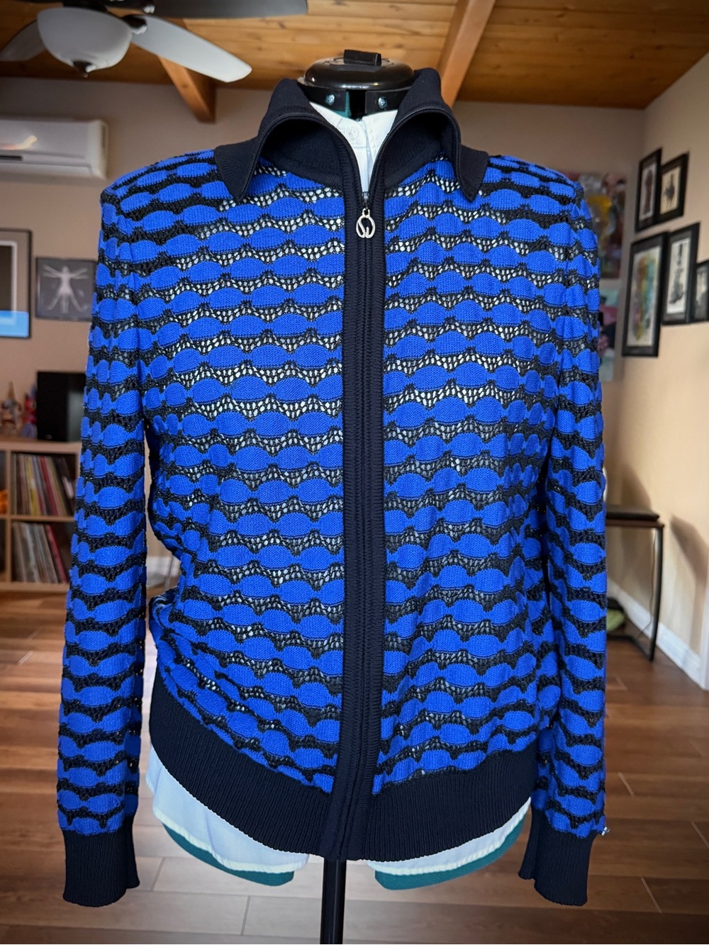 Vintage St. John Sport by Marie Gray - Royal Blue and Black Knit Jacket Medium